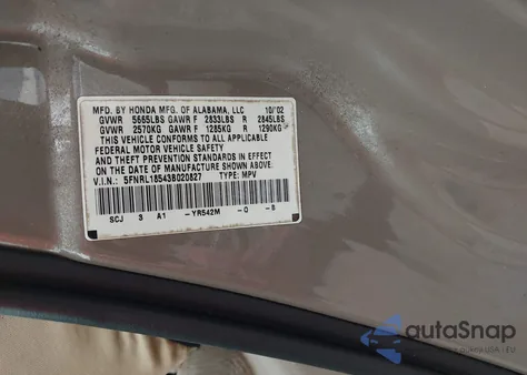 2003 Honda Odyssey Lx из США, поврежденный, VIN 5FNRL18543B020827